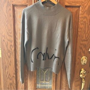 Vintage Womens Calvin Klein Jeans Y2K Gray & Black Mock Turtleneck Sweater Sz XL